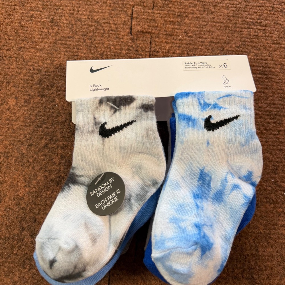 Nike Toddler 6-Pack Lightweight Ankle Socks Tie Dye Blue Grey NN0664-023 2-4Y